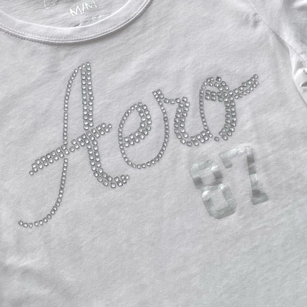 Aeropostale Rhinestones & Silver Foil Graphic Short Sleeves Tee Women's Size M